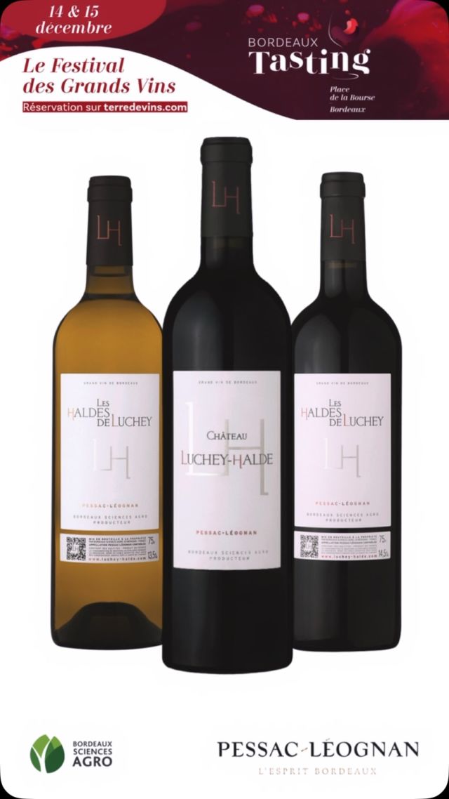 🍷 Ce samedi et ce dimanche, rendez-vous à la Place de la Bourse au Bordeaux Tasting !🍇
Valérie et Pierre vous attendent Stand F4 pour vous faire découvrir les vins du Château Luchey-Halde. 

🍷✨ Dégustez nos millésimes et tentez de remporter un Coffret Anniversaire des 25 ans du domaine ! 🎉
🗓️ Alors, serez-vous présent ? 

Le Château Luchey-Halde sera exceptionnellement fermé ce samedi ! Retrouvez l’équipe lundi ! 

*L’abus d’alcool est dangereux pour la santé, à consommer avec modération*

#pessacleognan #vinsdebordeaux #chateaulucheyhalde #bordeauxsciencesagro #bordeauxmetropole #vinsdebordeaux #bordeauxtasting #bordeauxtasting2024